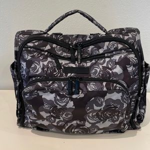 Jujube Diaper Bag. Gray and Black Rose Print.